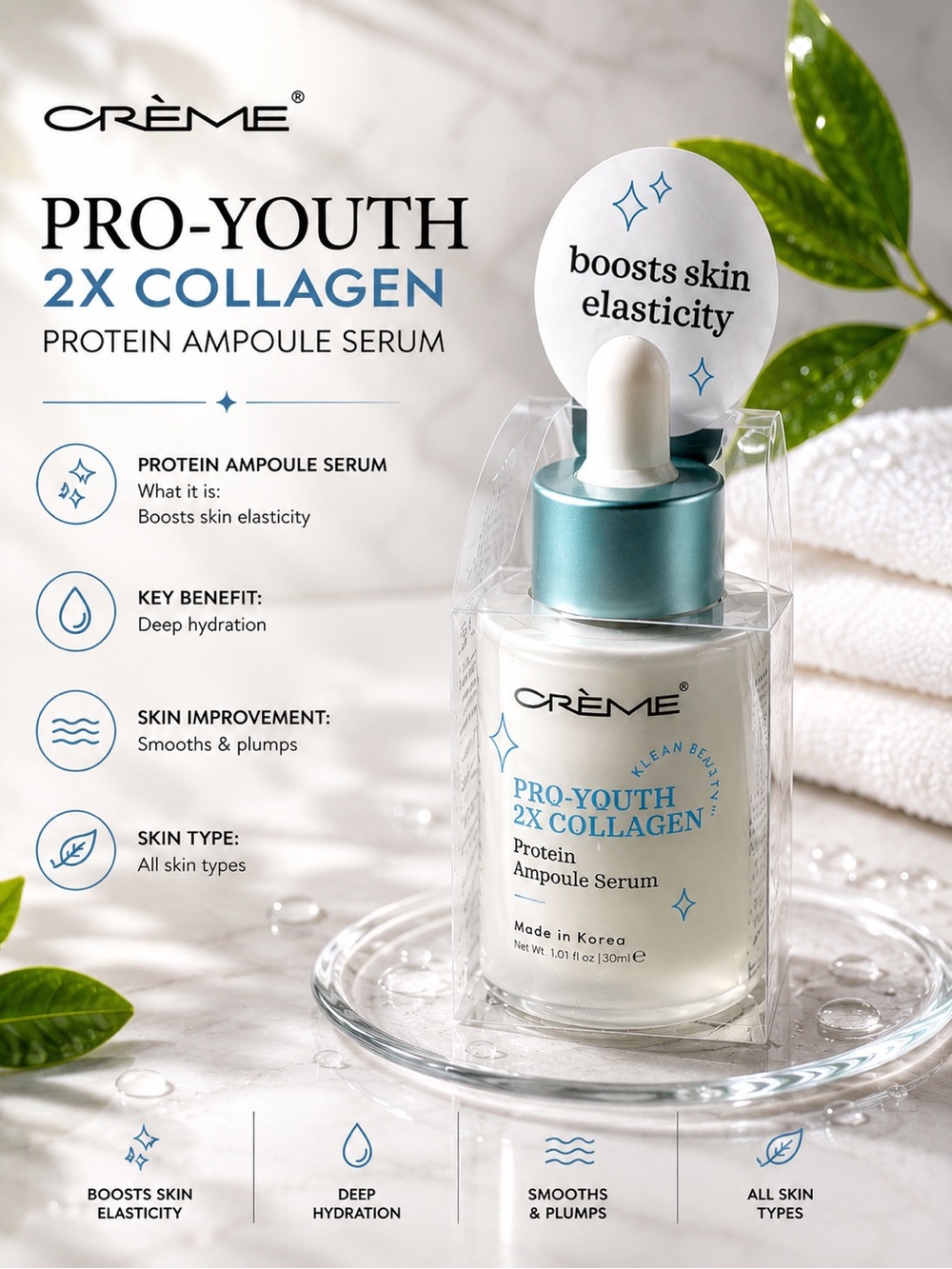 NEW/NWT The Crème Shop Pro-Youth 2X Collagen Protein Ampoule Serum – 30 mL
